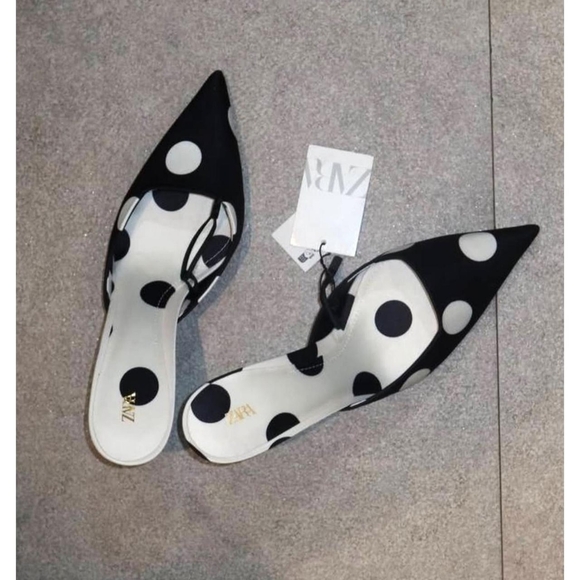 Zara Black and White Polka Dot Women's Heels - Picture 7 of 8